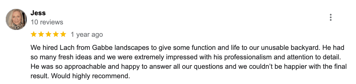 5-star Google review from Jess about bringing life to an unusable backyard